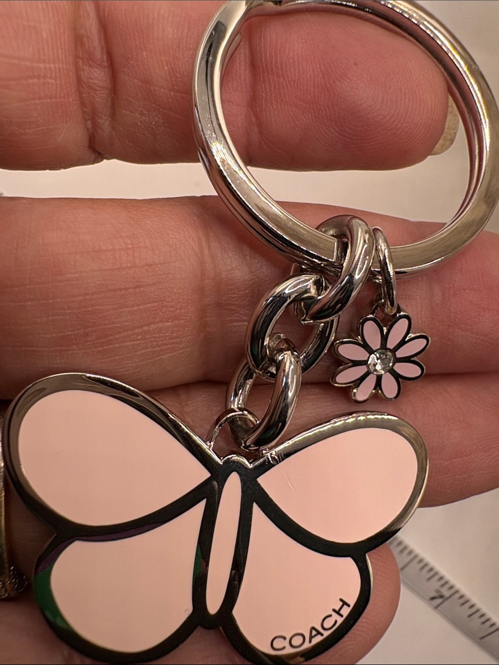 Coach Pink Butterfly and Flower Key Ring